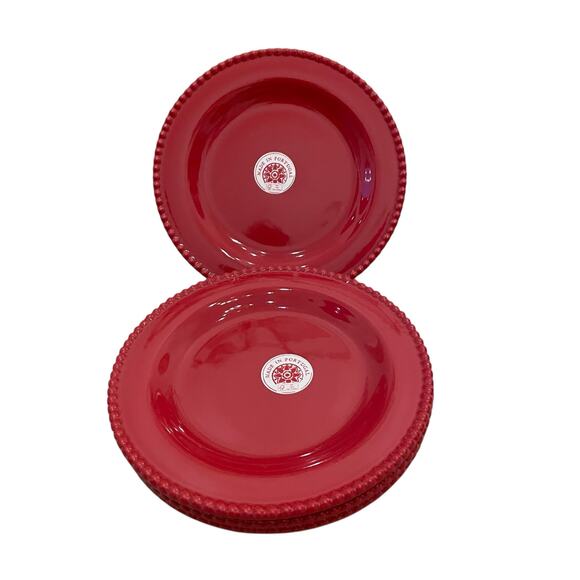 MATCERAMICA Portugal Red Salad Plates 9in Set of 4 Ceramic Beaded Edge NEW - Picture 7 of 15